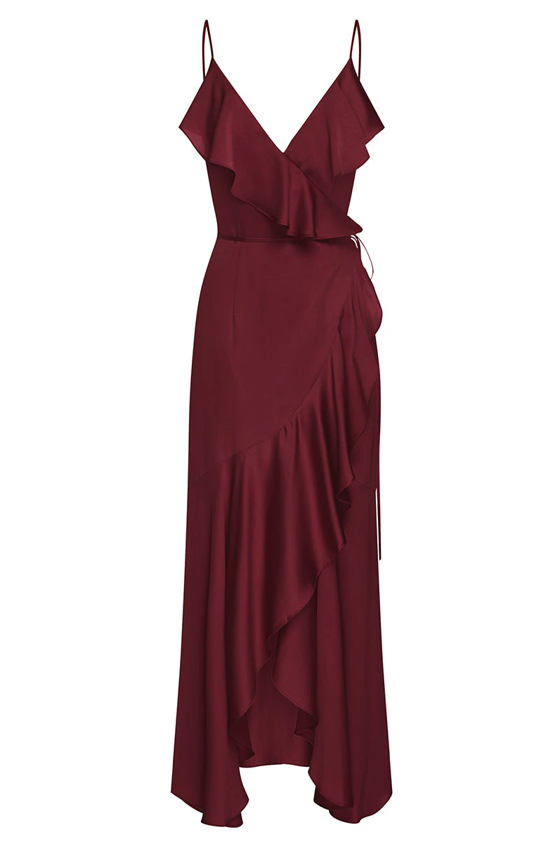Shona Joy LUXE BIAS FRILL WRAP DRESS - GARNET DRESSES 1 Shona Joy LUXE BIAS FRILL WRAP DRESS - GARNET DRESSES