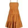 Shona Joy DRESSES MAYA LINEN PIN TUCK OPEN BACK TIERED MINI DRESS - TURMERIC