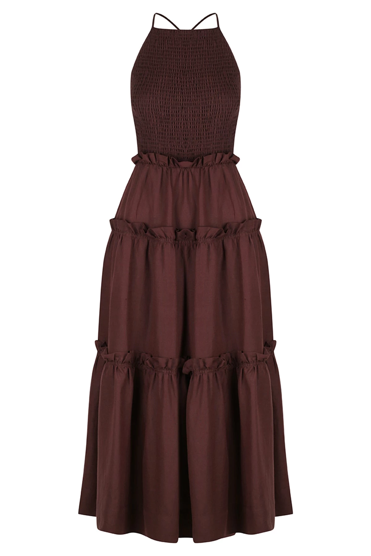 Shona Joy RUBI LINEN SHIRRED BACKLESS MIDI DRESS - COCOA DRESSES 1 Shona Joy RUBI LINEN SHIRRED BACKLESS MIDI DRESS - COCOA DRESSES