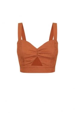 Shona Joy SIMONE FITTED CUT OUT CROP TOP - CLAY