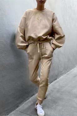 Shona Joy SJ LOGO BATWING SWEATER - SANDSTONE TOPS