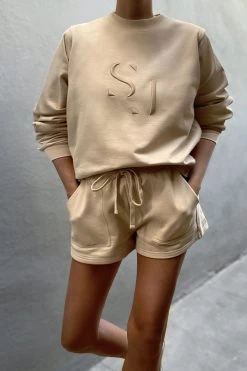 Shona Joy SJ LOGO SWEATER - SANDSTONE TOPS