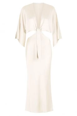 Shona Joy LA LUNE TIE FRONT BIAS MIDI DRESS - CREAM DRESSES